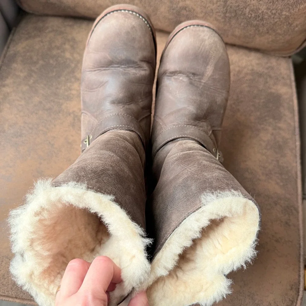 Ugg Australia Noira Brown Waterproof Leather Sheepskin Boots Womens 8 1005730
